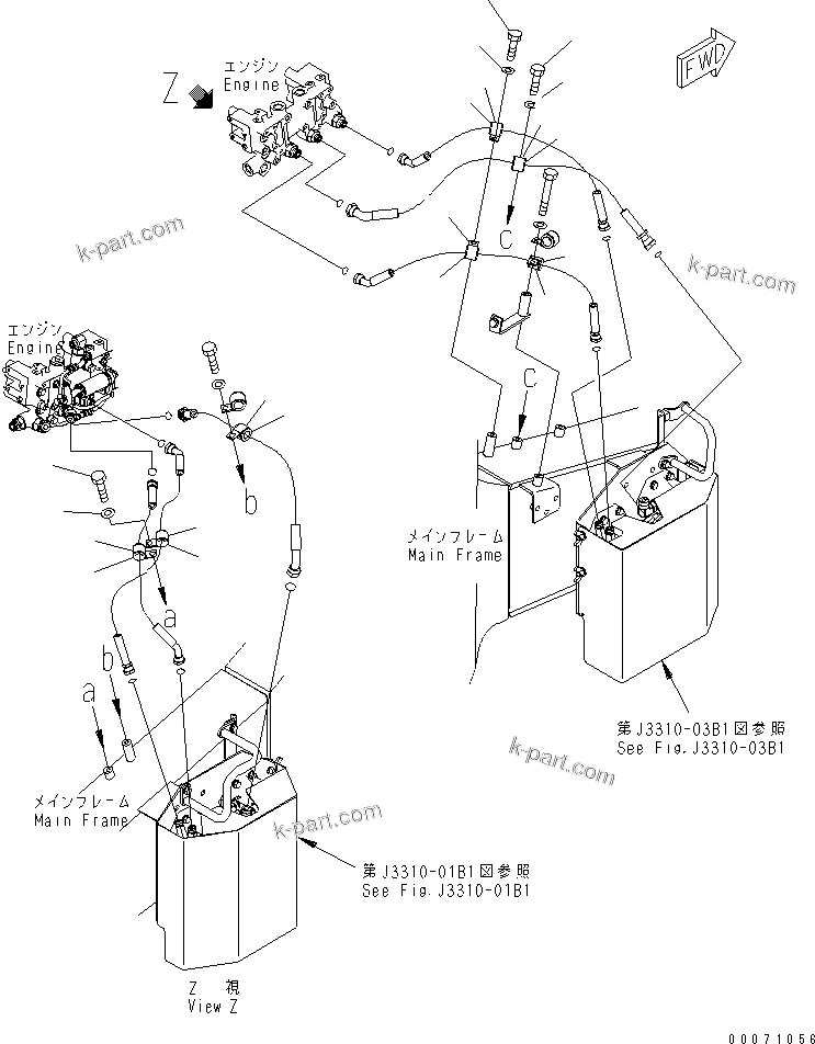 Komatsu parts book diagram for HD785-7 S/N 7001-8172: FUEL LINE (FILTER TO ENGINE) (CLAMP) (FOR ADDITIONAL FUEL FILTER)(#7169-)