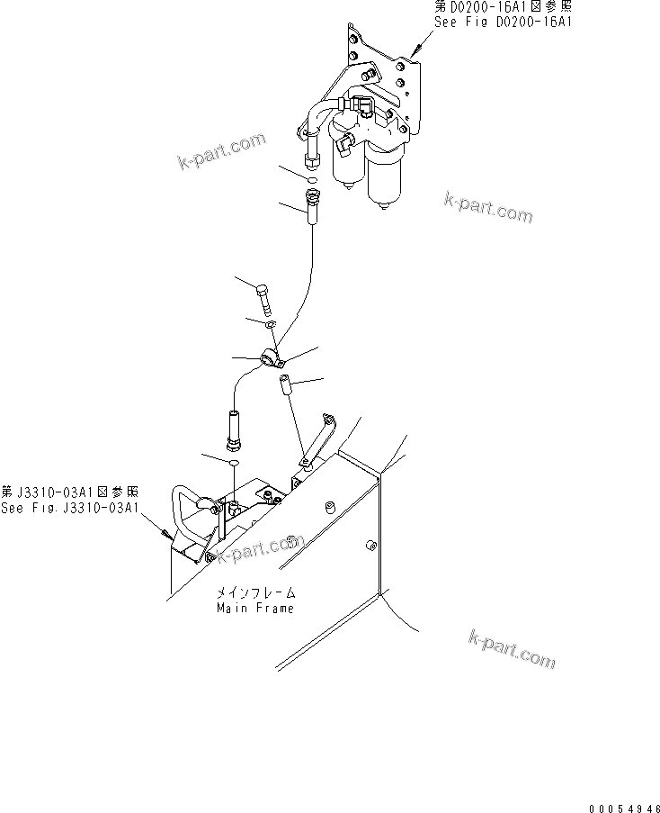 Komatsu parts book diagram for HD785-7 S/N 7001-8172: FUEL LINE (WATER SEPARATOR TO FILTER) (R.H.) (FOR ADDITIONAL FUEL FILTER)(#7001-7168)