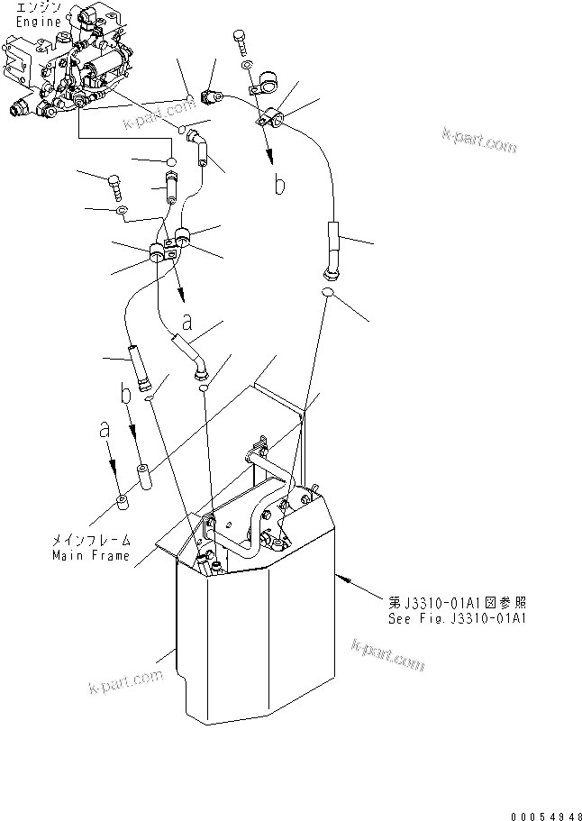 Komatsu parts book diagram for HD785-7 S/N 7001-8172: FUEL LINE (FILTER TO ENGINE) (L.H.) (FOR ADDITIONAL FUEL FILTER)(#7001-7168)