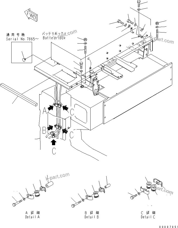Komatsu parts book diagram for HD785-7 S/N 7001-8172: REAR HOOD RELATED PARTS(#7169-)