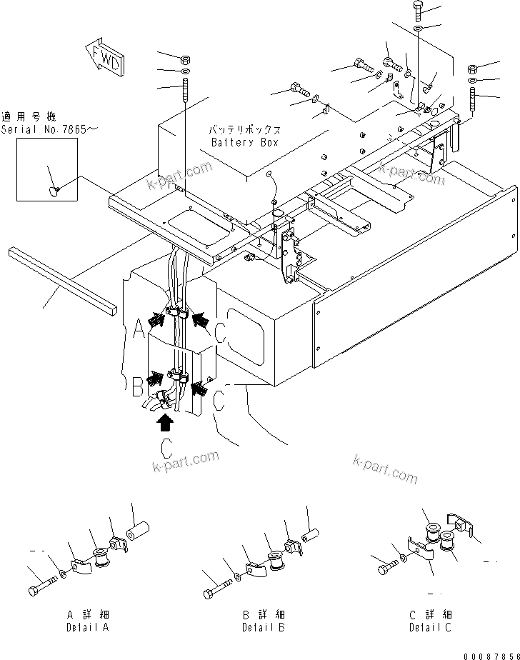 Komatsu parts book diagram for HD785-7 S/N 7001-8172: REAR HOOD RELATED PARTS (ADDITIONAL FILTER AND BATTERY ISOLATOR)(#7169-)