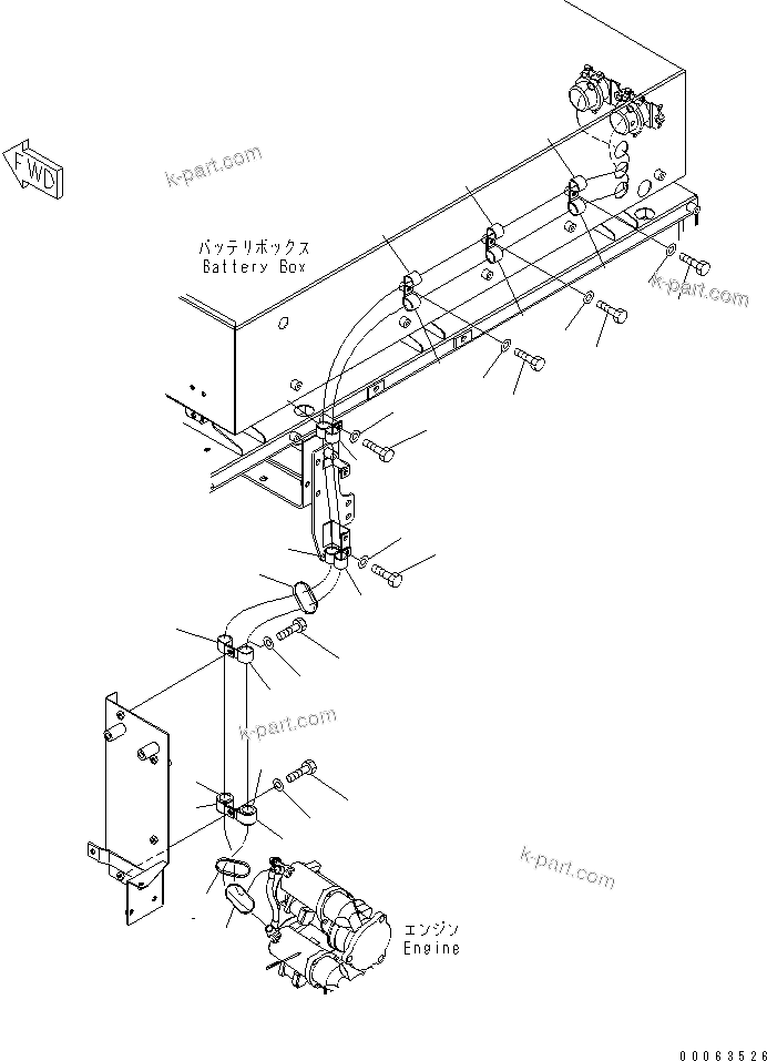Komatsu parts book diagram for HD785-7 S/N 7001-8172: ELECTRICAL SYSTEM (STARTER CABLE)(#7169-)