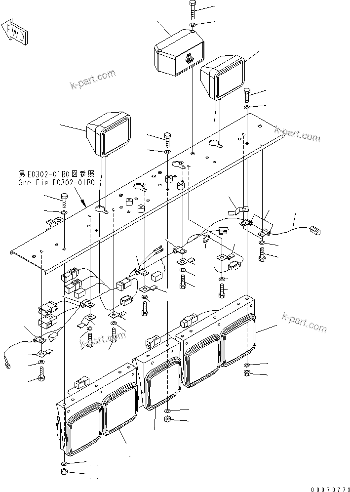 Komatsu parts book diagram for HD785-7 S/N 7001-8172: REAR LAMP (LAMP AND BUZZER)(#7169-)