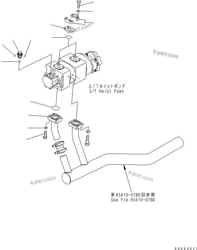 Komatsu parts book diagram for HD785-7 S/N 7001-8172: TRANSMISSION PIPING (PUMP SUCTION) (EXHAUST BRAKE)(#7169-)