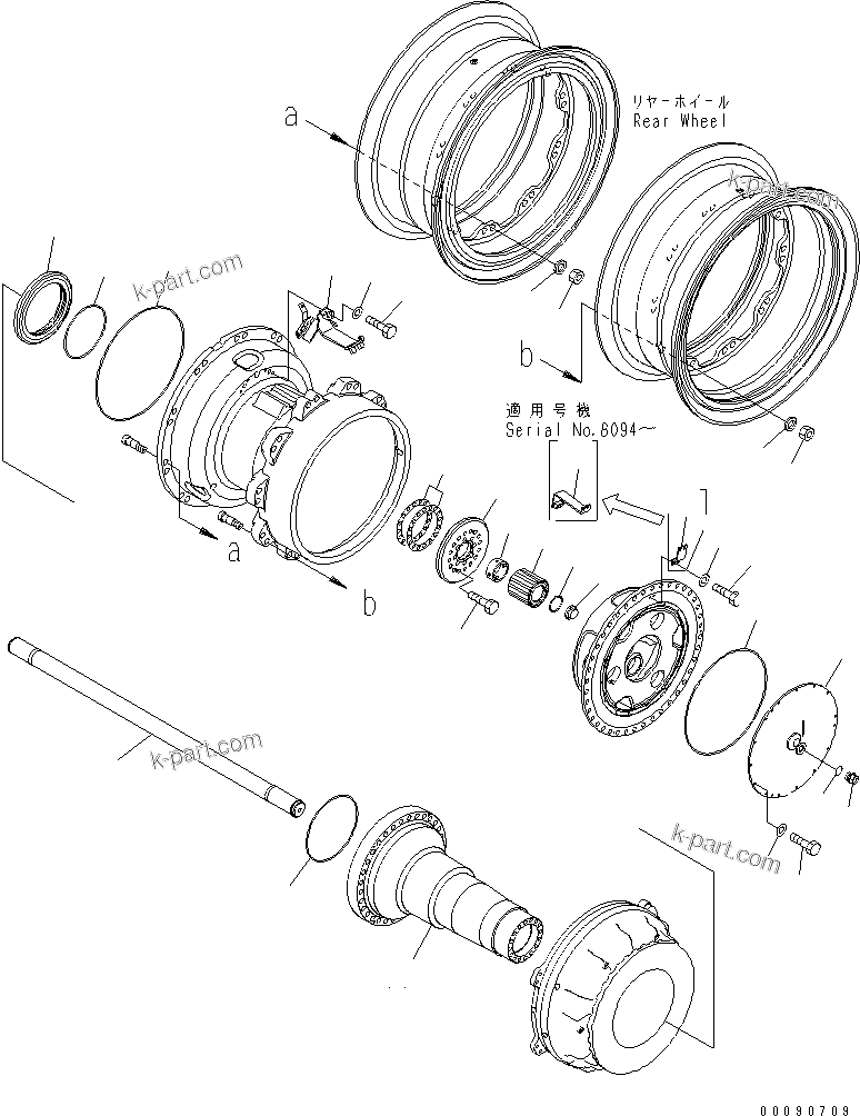 Komatsu parts book diagram for HD785-7 S/N 7001-8172: REAR AXLE (FINAL DRIVE) (L.H.) (2/2)(#7001-)