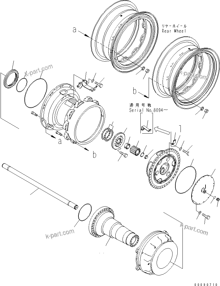 Komatsu parts book diagram for HD785-7 S/N 7001-8172: REAR AXLE (FINAL DRIVE) (L.H.) (FOR WIDE TIRE) (2/2)(#7055-)