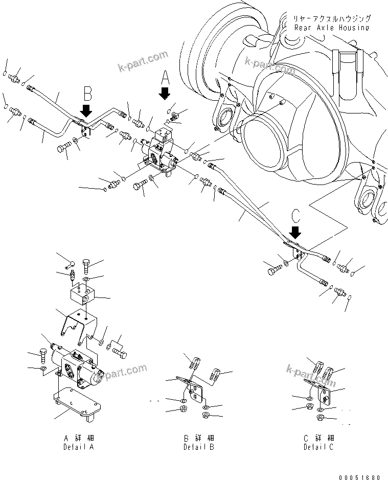 Komatsu parts book diagram for HD785-7 S/N 7001-8172: REAR AXLE (BRAKE PIPING)(#7001-)
