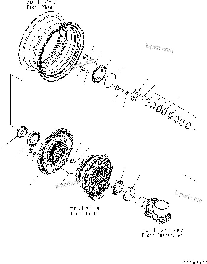 Komatsu parts book diagram for HD785-7 S/N 7001-8172: FRONT AXLE (R.H.) (HUB)(#7001-)