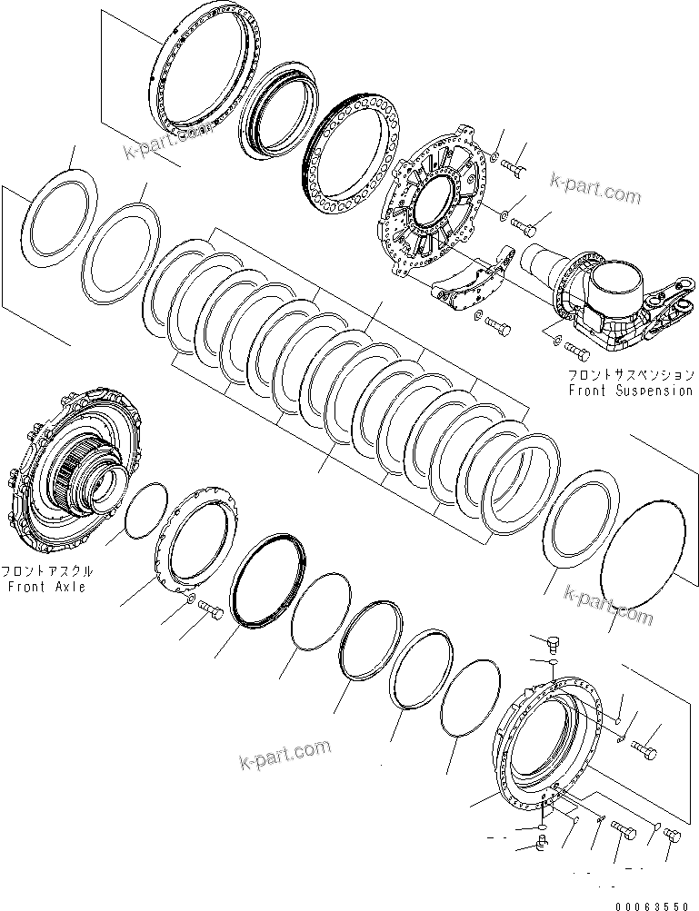 Komatsu parts book diagram for HD785-7 S/N 7001-8172: FRONT AXLE (R.H.) (BRAKE) (2/3)(#7001-)