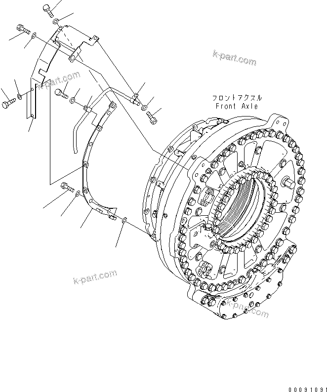 Komatsu parts book diagram for HD785-7 S/N 7001-8172: FRONT AXLE (R.H.) (COVER) (FOR WITH ABS)(#8184-)
