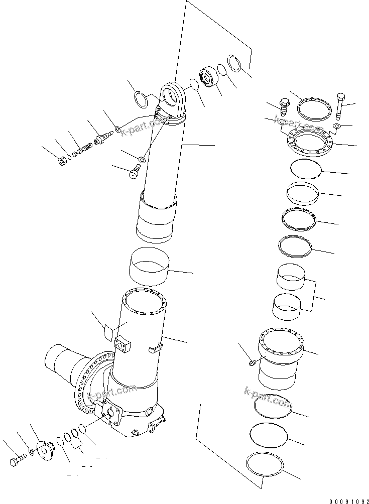 Komatsu parts book diagram for HD785-7 S/N 7001-8172: FRONT AXLE (R.H.) (FRONT SUSPENSION ASS'Y) (CYLINDER)(#7001-)