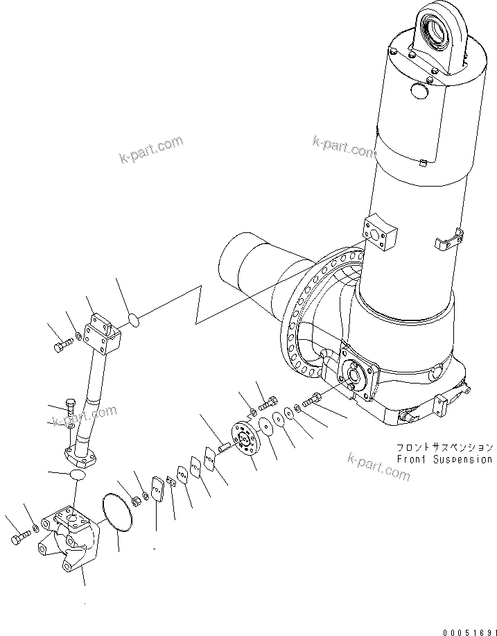 Komatsu parts book diagram for HD785-7 S/N 7001-8172: FRONT AXLE (R.H.) (FRONT SUSPENSION ASS'Y) (VALVE)(#7001-)