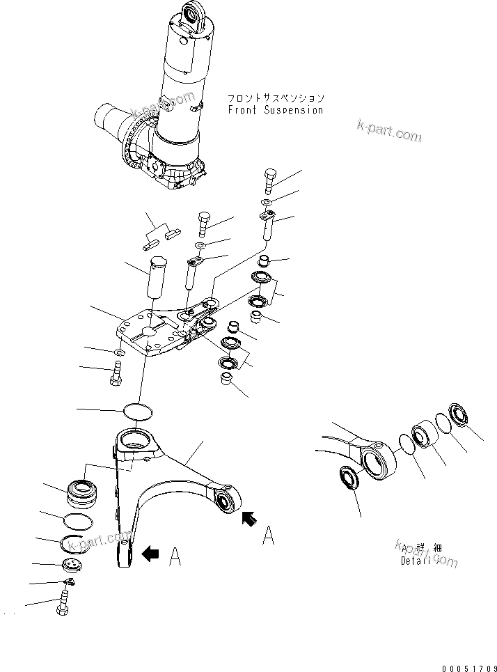 Komatsu parts book diagram for HD785-7 S/N 7001-8172: FRONT AXLE (R.H.) (LEVER)(#7001-)