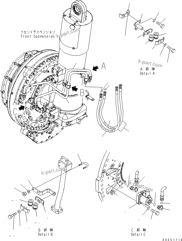 Komatsu parts book diagram for HD785-7 S/N 7001-8172: FRONT AXLE (R.H.) (FINAL BRAKE LINE)(#7001-)
