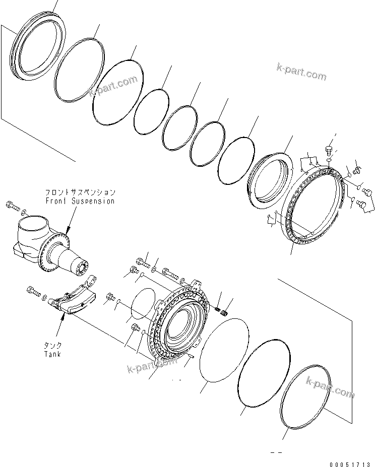 Komatsu parts book diagram for HD785-7 S/N 7001-8172: FRONT AXLE (L.H.) (BRAKE) (1/3)(#7001-)