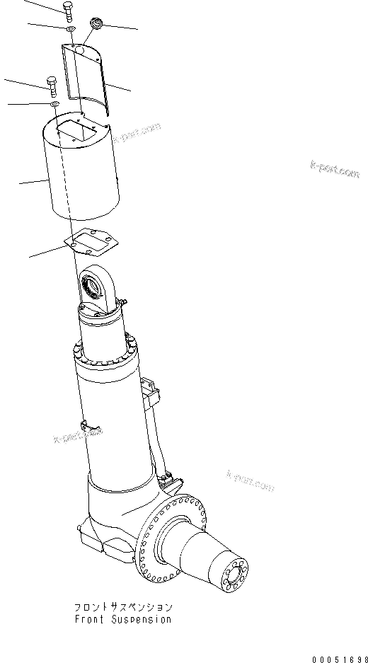 Komatsu parts book diagram for HD785-7 S/N 7001-8172: FRONT AXLE (L.H.) (FRONT SUSPENSION ASS'Y) (COVER) (FOR PAYLOAD METER)(#7001-)