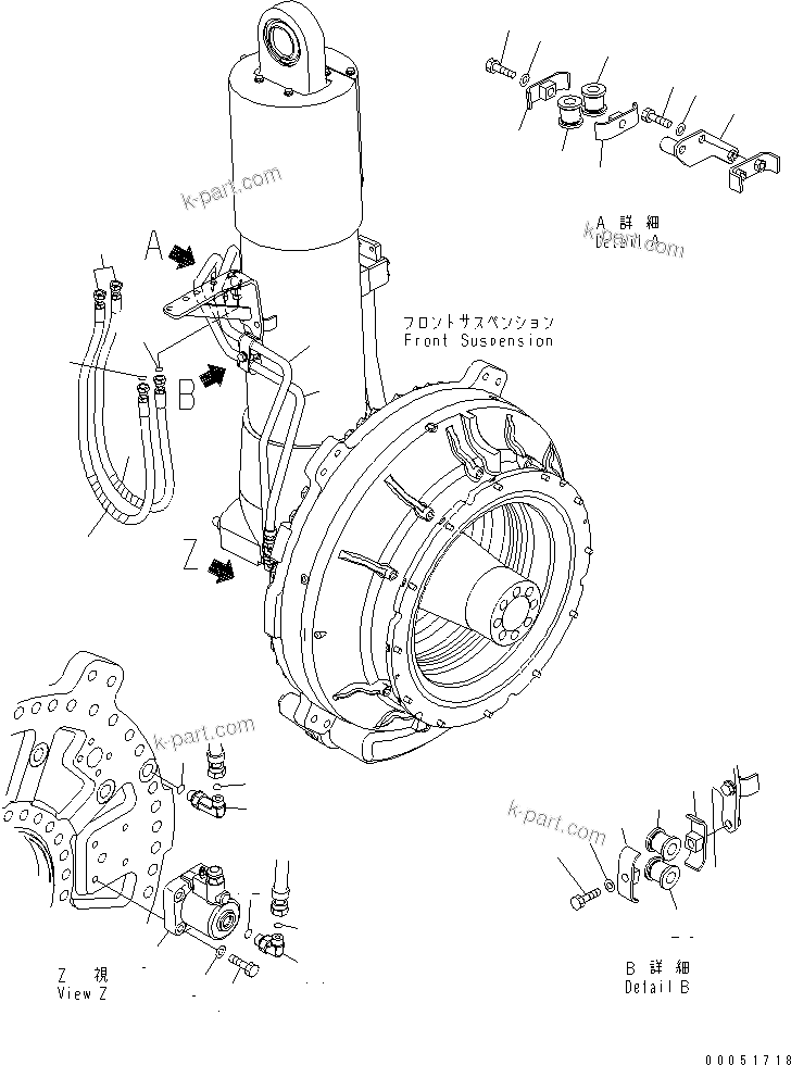 Komatsu parts book diagram for HD785-7 S/N 7001-8172: FRONT AXLE (L.H.) (BRAKE LINE)(#7001-)
