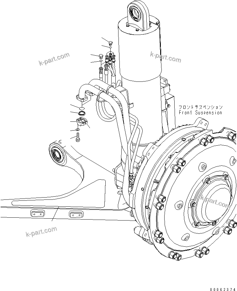 Komatsu parts book diagram for HD785-7 S/N 7001-8172: FRONT AXLE (L.H.) (TRANSPORT) (AUTO SUSPENSION)(#7003-)