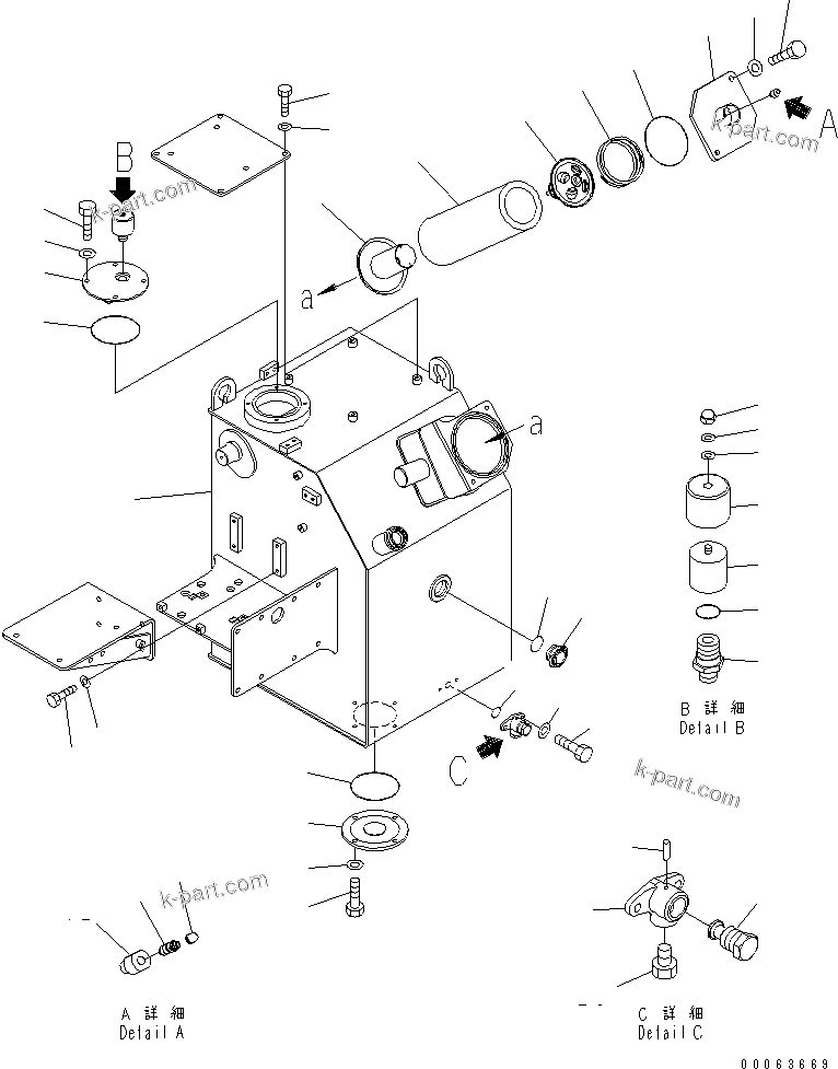 Komatsu parts book diagram for HD785-7 S/N 7001-8172: HYDRAULIC TANK (TANK) (1/2)(#7169-)