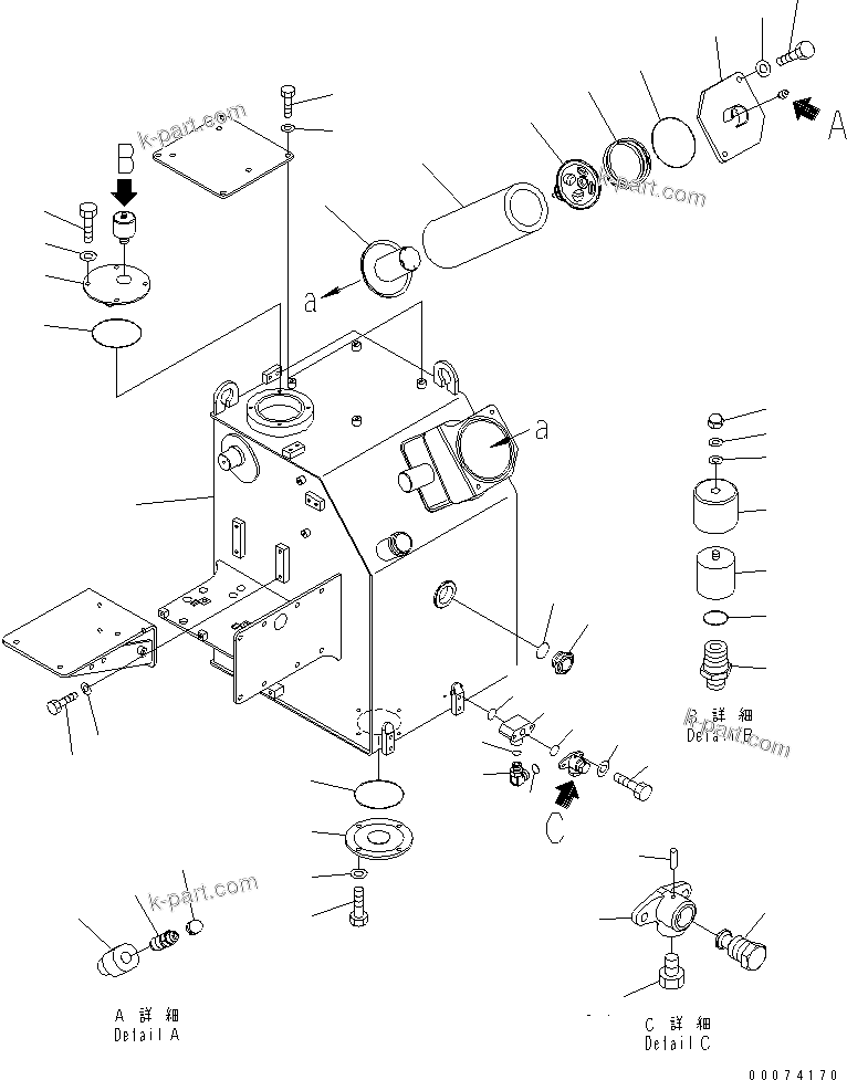 Komatsu parts book diagram for HD785-7 S/N 7001-8172: HYDRAULIC TANK (TANK) (1/2) (QUICK CHARGE OIL)(#7169-)