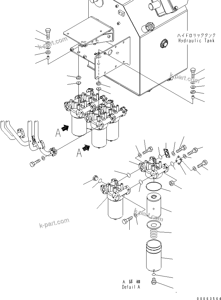 Komatsu parts book diagram for HD785-7 S/N 7001-8172: HYDRAULIC TANK (TRANSMISSION FILTER)(#7169-)