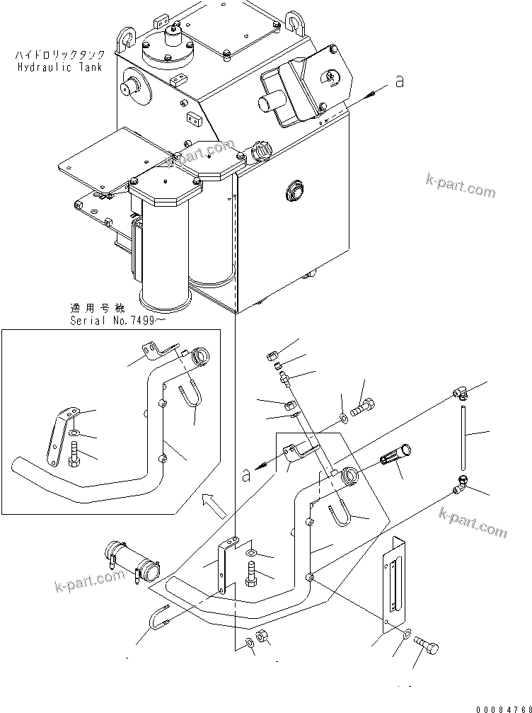 Komatsu parts book diagram for HD785-7 S/N 7001-8172: HYDRAULIC TANK (PETROL PIPING)(#7169-)