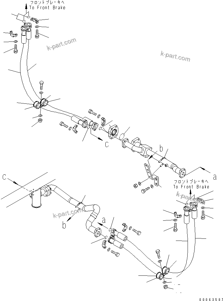 Komatsu parts book diagram for HD785-7 S/N 7001-8172: BRAKE COOLING OIL LINE (T/M TO FRONT BRAKE) (2/2)(#7169-)