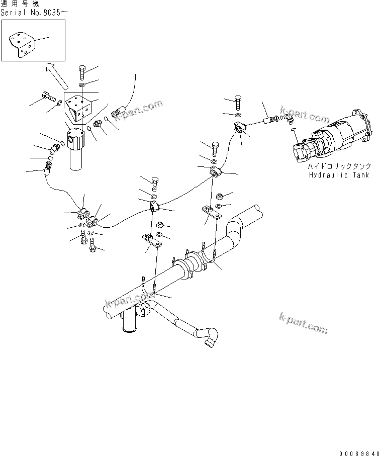 Komatsu parts book diagram for HD785-7 S/N 7001-8172: BRAKE PIPING (FILTER LINE)(#7169-)