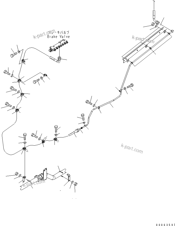 Komatsu parts book diagram for HD785-7 S/N 7001-8172: BRAKE PIPING (FRAME L.H. SIDE)(#7169-)
