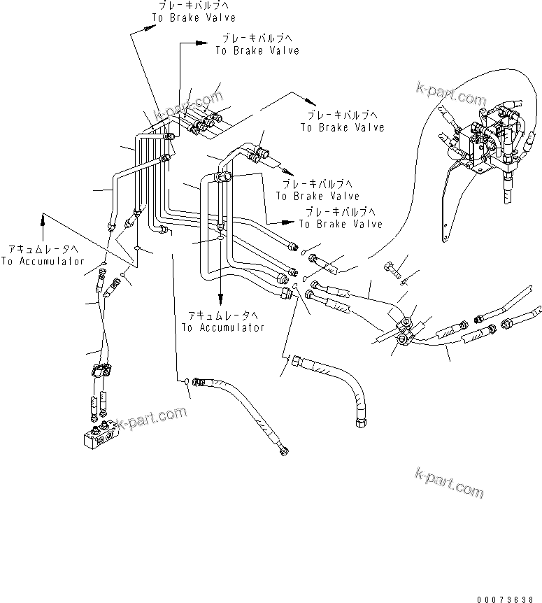 Komatsu parts book diagram for HD785-7 S/N 7001-8172: BRAKE PIPING (FRAME R.H. SIDE) (ABS) (1/3)(#7169-)