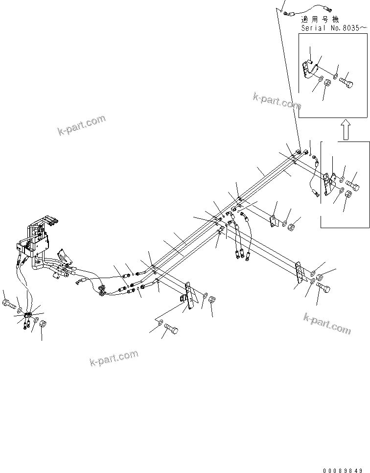 Komatsu parts book diagram for HD785-7 S/N 7001-8172: BRAKE PIPING (FRAME R.H. SIDE) (3/3)(#7169-)