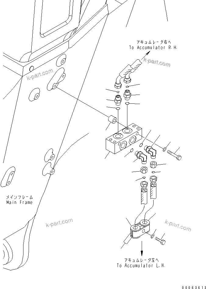 Komatsu parts book diagram for HD785-7 S/N 7001-8172: FRONT BRAKE PIPING (L.H.)(#7169-)