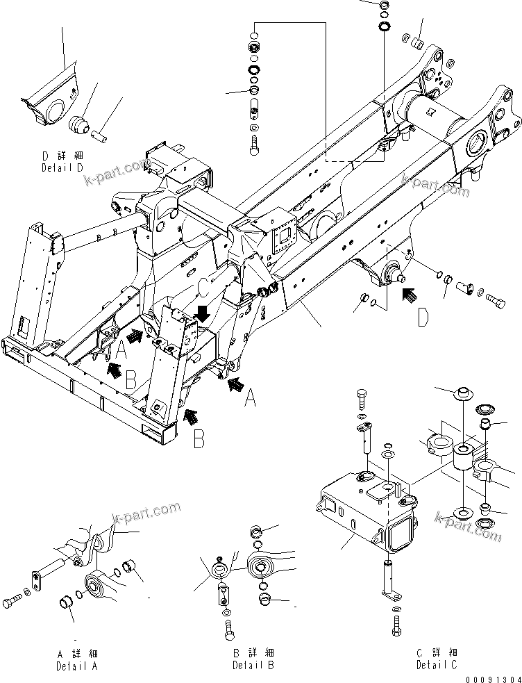 Komatsu parts book diagram for HD785-7 S/N 7001-8172: MAIN FRAME (FRAME) (TIRE STOPPER ? STAIRWAY ? EXHAUST BRAKE ? AUTO GREASE)(#7843-)