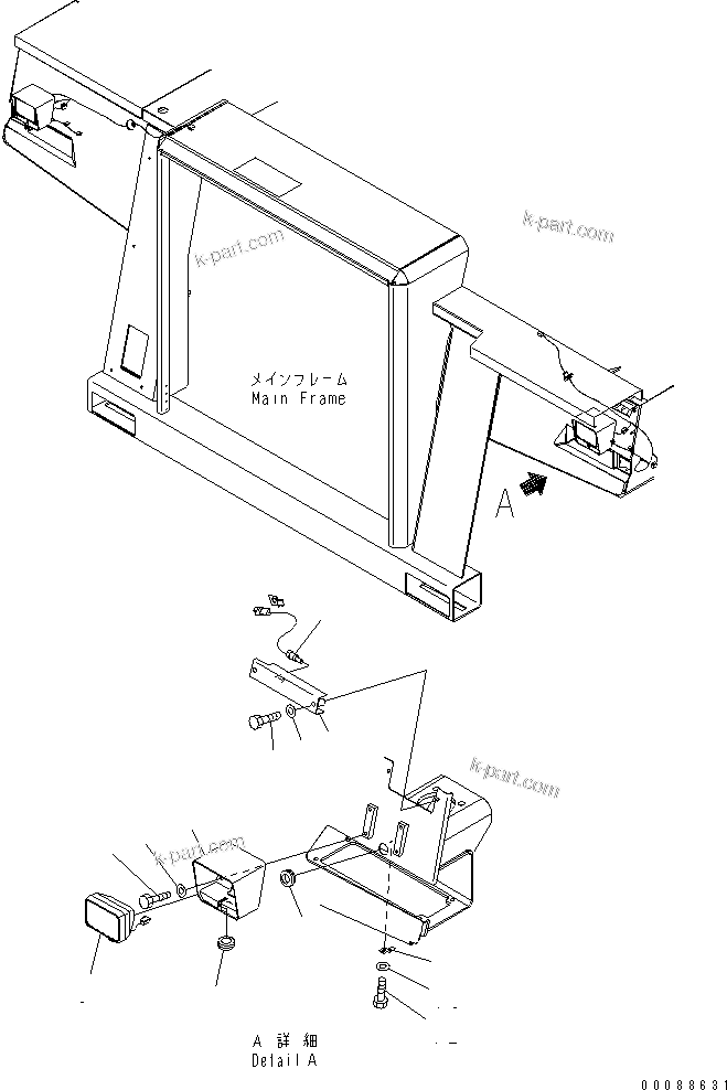Komatsu parts book diagram for HD785-7 S/N 7001-8172: FRONT SUPPORT (L.H.) (VEHICLE HEALTH MONITORING SYSTEM SENSOR AND FOG LAMP)(#7936-)
