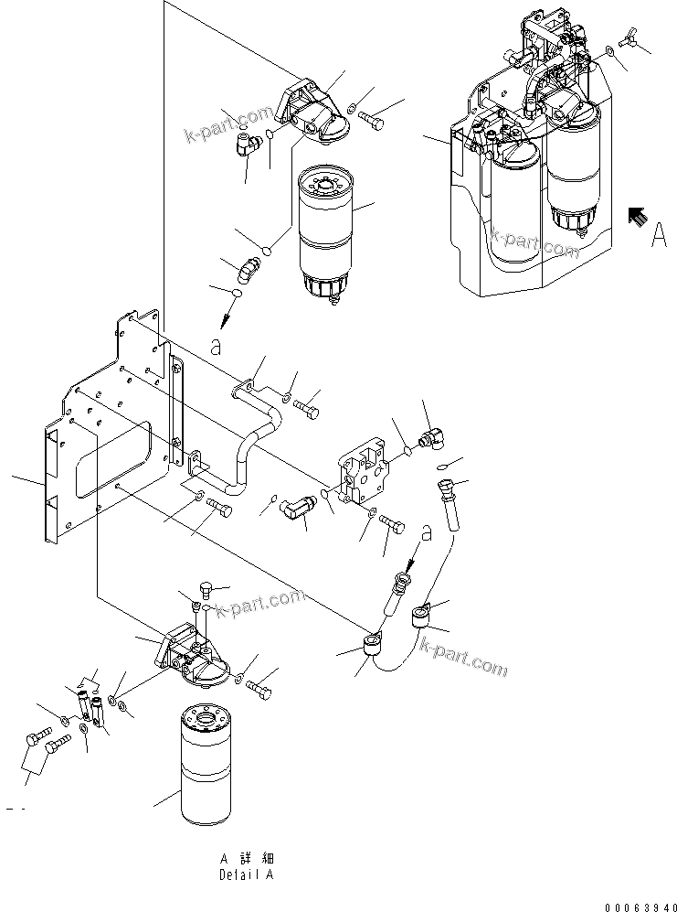 Komatsu parts book diagram for HD785-7 S/N 7001-8172: ENGINE FUEL FILTER AND RELATED PARTS (L.H.) (1/2)(#7169-)