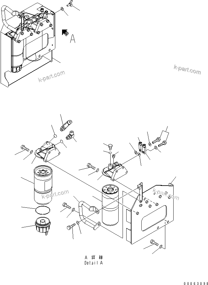 Komatsu parts book diagram for HD785-7 S/N 7001-8172: ENGINE FUEL FILTER AND RELATED PARTS (R.H.) (ADDITIONAL FILTER)(#7001-7168)