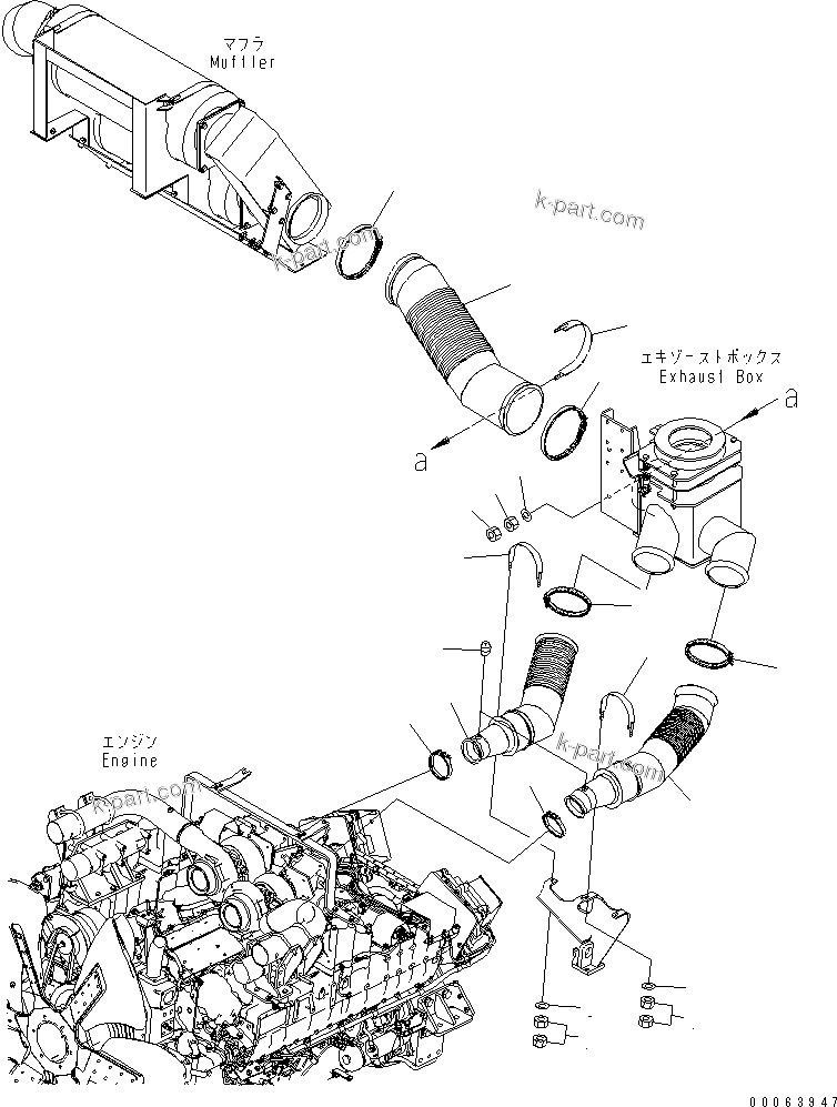 Komatsu parts book diagram for HD785-7 S/N 7001-8172: EXHAUST PIPING (FOR EXHAUST BOX)(#7001-)