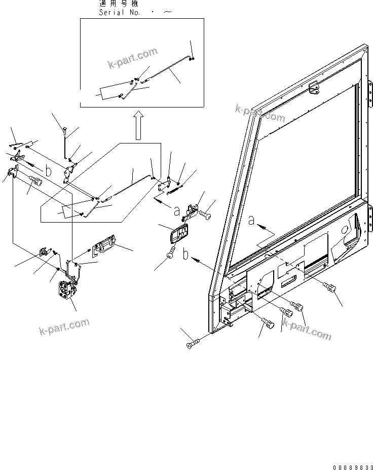 Komatsu parts book diagram for HD785-7 S/N 7001-8172: OPERATOR'S CAB (R.H. DOOR 2/3)(#7001-)