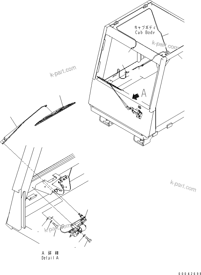 Komatsu parts book diagram for HD785-7 S/N 7001-8172: OPERATOR'S CAB (WIPER)(#7001-)