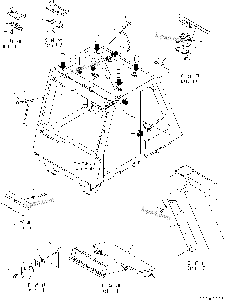 Komatsu parts book diagram for HD785-7 S/N 7001-8172: OPERATOR'S CAB (CAB ACCESSORY)(#7001-)