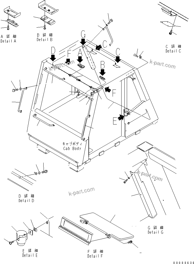 Komatsu parts book diagram for HD785-7 S/N 7001-8172: OPERATOR'S CAB (CAB ACCESSORY) (WITHOUT SPEAKER)(#7001-)