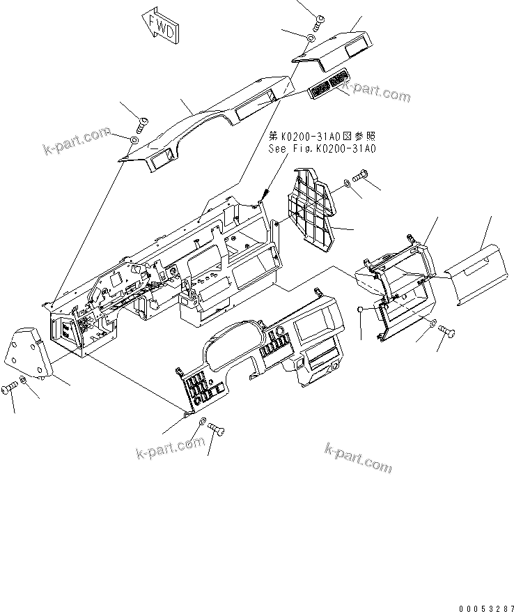 Komatsu parts book diagram for HD785-7 S/N 7001-8172: FLOOR (DASHBOARD 2/2) (FOR REAR VIEW TV MONITOR)(#7001-)