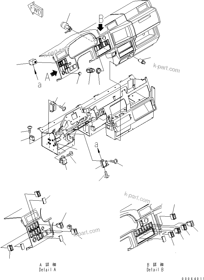Komatsu parts book diagram for HD785-7 S/N 7001-8172: FLOOR (MONITOR DECAL) (WITH SIDE LAMP SWITCH)(#7169-)
