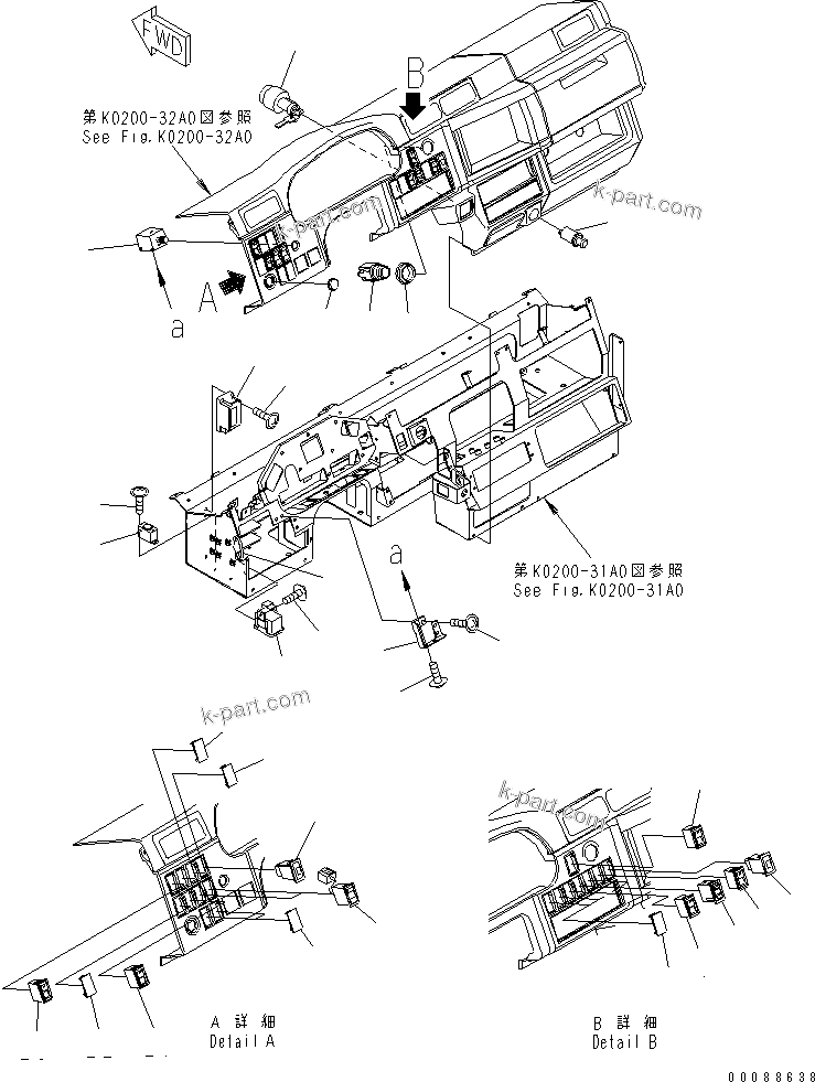 Komatsu parts book diagram for HD785-7 S/N 7001-8172: FLOOR (MONITOR DECAL) (LED DASHBORD) (WITH SIDE LAMP SWITCH AND FOG LAMP SWITCH)(#7840-)