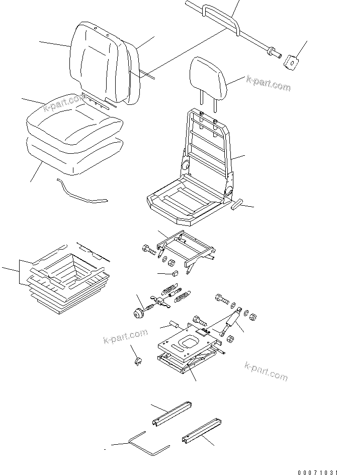 Komatsu parts book diagram for HD785-7 S/N 7001-8172: FLOOR (OPERATOR'S SEAT) (KAB/SEATING) (3-POINTS SEAT BELT) (INNER PARTS)(#7843-)