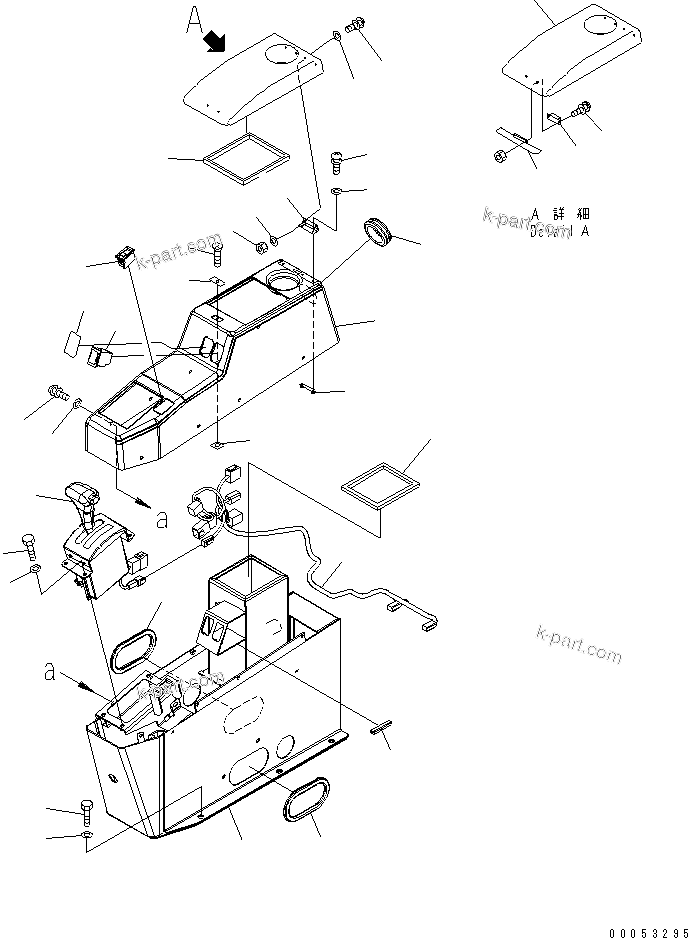 Komatsu parts book diagram for HD785-7 S/N 7001-8172: FLOOR (CONSOLE BOX) (R.H. POWER WINDOW SWITCH LESS)(#7001-)