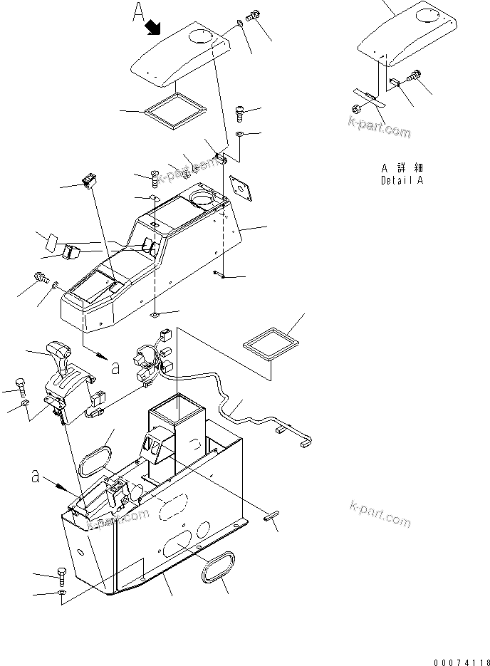 Komatsu parts book diagram for HD785-7 S/N 7001-8172: FLOOR (CONSOLE BOX) (ENGINE SHUT DOWN) (R.H. POWER WINDOW SWITCH LESS)(#7169-)