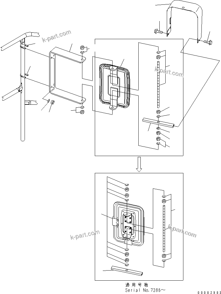 Komatsu parts book diagram for HD785-7 S/N 7001-8172: CAB GUARD (SIDE MIRROR ? L.H.)(#7001-)