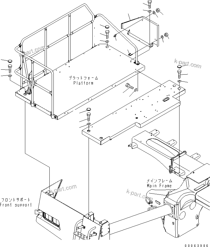 Komatsu parts book diagram for HD785-7 S/N 7001-8172: PLATFORM SUB ASS'Y (PLATFORM RELATED PARTS)(#7169-)