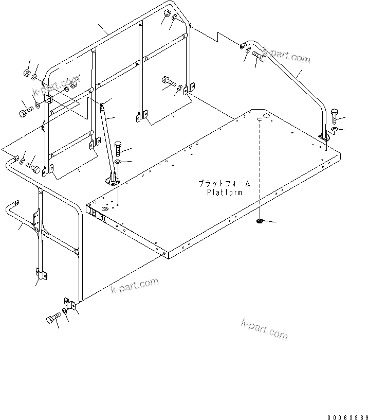 Komatsu parts book diagram for HD785-7 S/N 7001-8172: PLATFORM SUB ASS'Y (R.H.) (HANDRAIL)(#7169-)